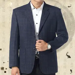 Плед человек блейзер Модные Повседневное с длинным рукавом Офис Одежда Костюмы и Куртки свободные синий серый мужской Демисезонный