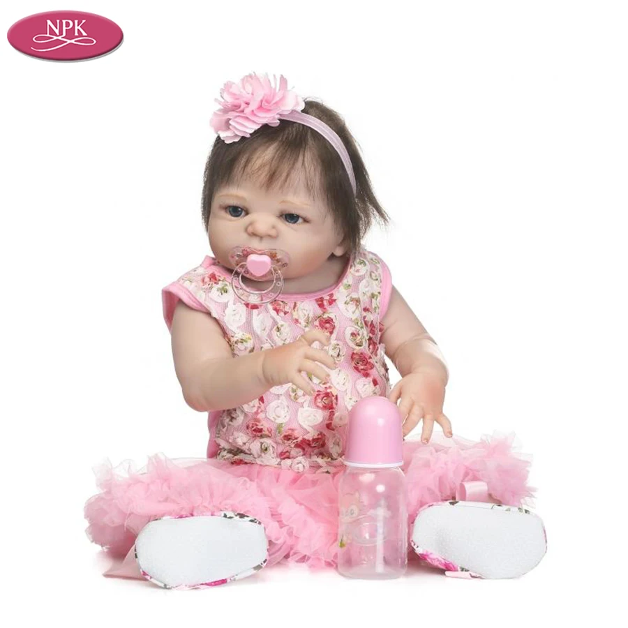 NPK 56CM Reborn Baby Girl Full Body Silicone Lifelike Doll Pink Princess 22inch Soft Vinyl Boenca Bebe Reborn Dolls Bathe Toys (8)