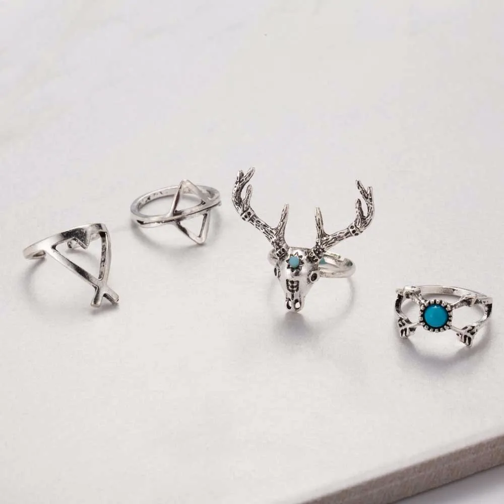 7pcs/set Boho Vintage Anti Silver Rings