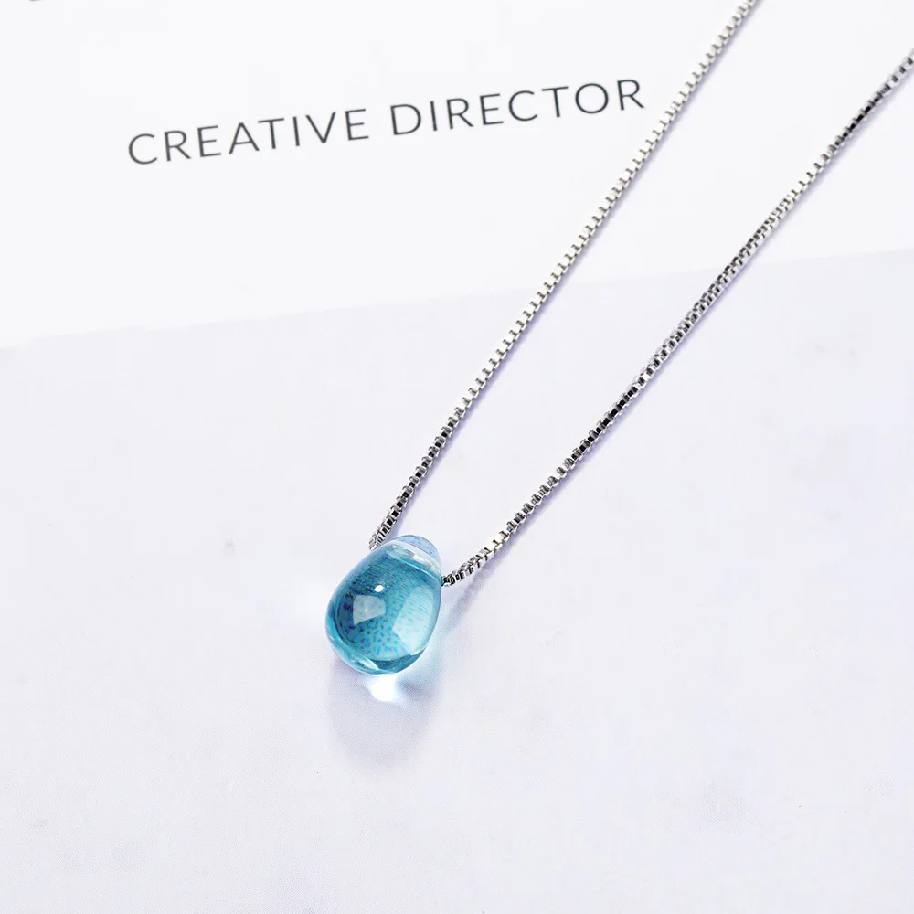 Изящное 925 пробы Серебряное синее ожерелье с подвеской из кристаллов, каплевидное ожерелье, Женское Ожерелье Бижутерия Minimaliste Collier Femme SN009