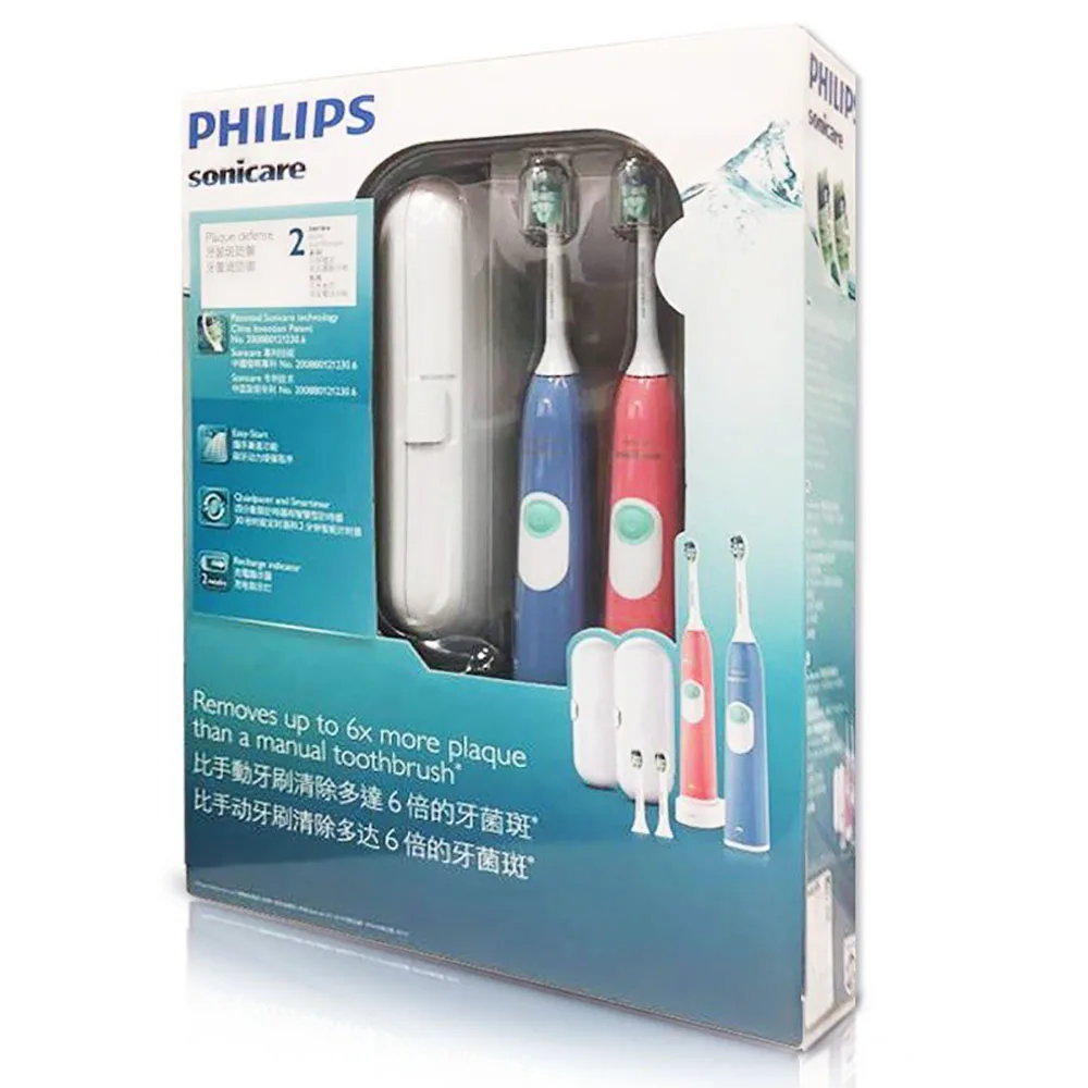 PHILIPS Sonicare HX6234/35 Электрический Зубная щётка Перезаряжаемые с Водонепроницаемый 31000 об./мин. индикатор зарядки для любителей 2 упак