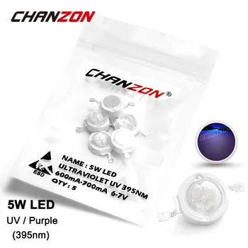 5 Pieces 5W LED Light Bulb Lamp UV 395nm Ultraviolet 6-7V 600-700mA High Power 5 W Watt Purple Ultra Violet 395 nm Chip 5Watt