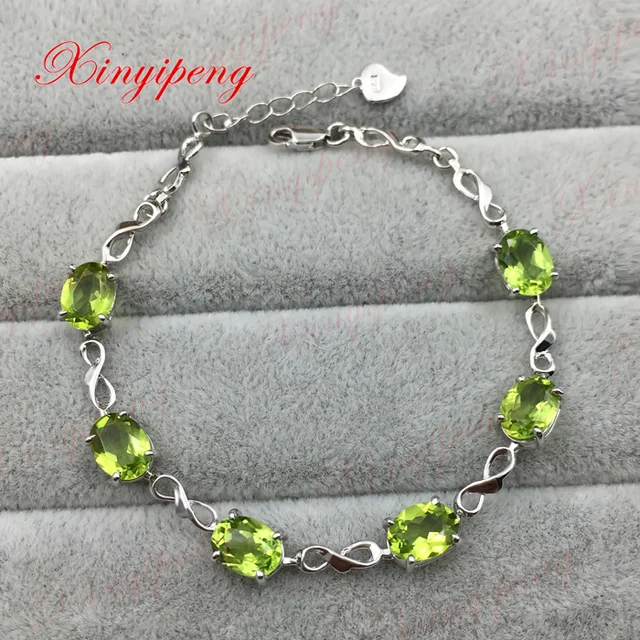925 Sterling Silver With 100 Natural Peridot Bracelets Women 925 Sterling Silver With 100 Natural Peridot Bracelets Women Fashion Is Pure And Fresh Colored