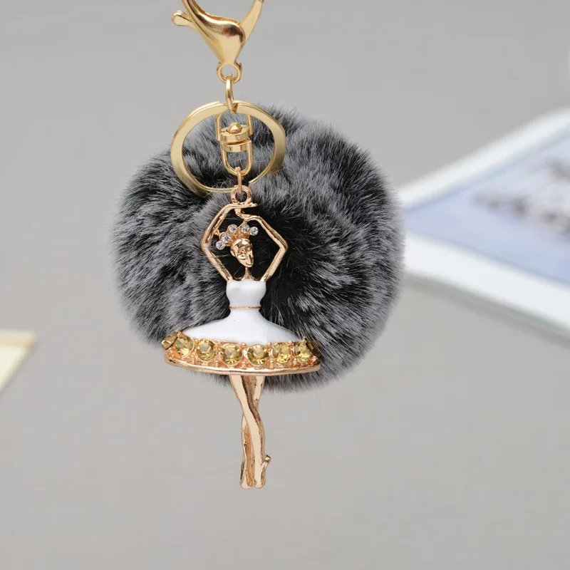 

Ballerina Girl Fluffy Rabbit Fur Ball Keychain Car Key Chain Ring Decoration For Purse Bag EH770