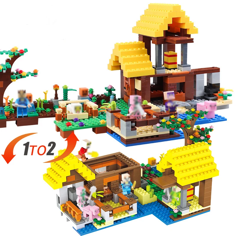 

636PCS Small Building Blocks With 4PCS Mini Figure My World Farm House Small Bricks Total 2 Shapes Gift Toy For Children
