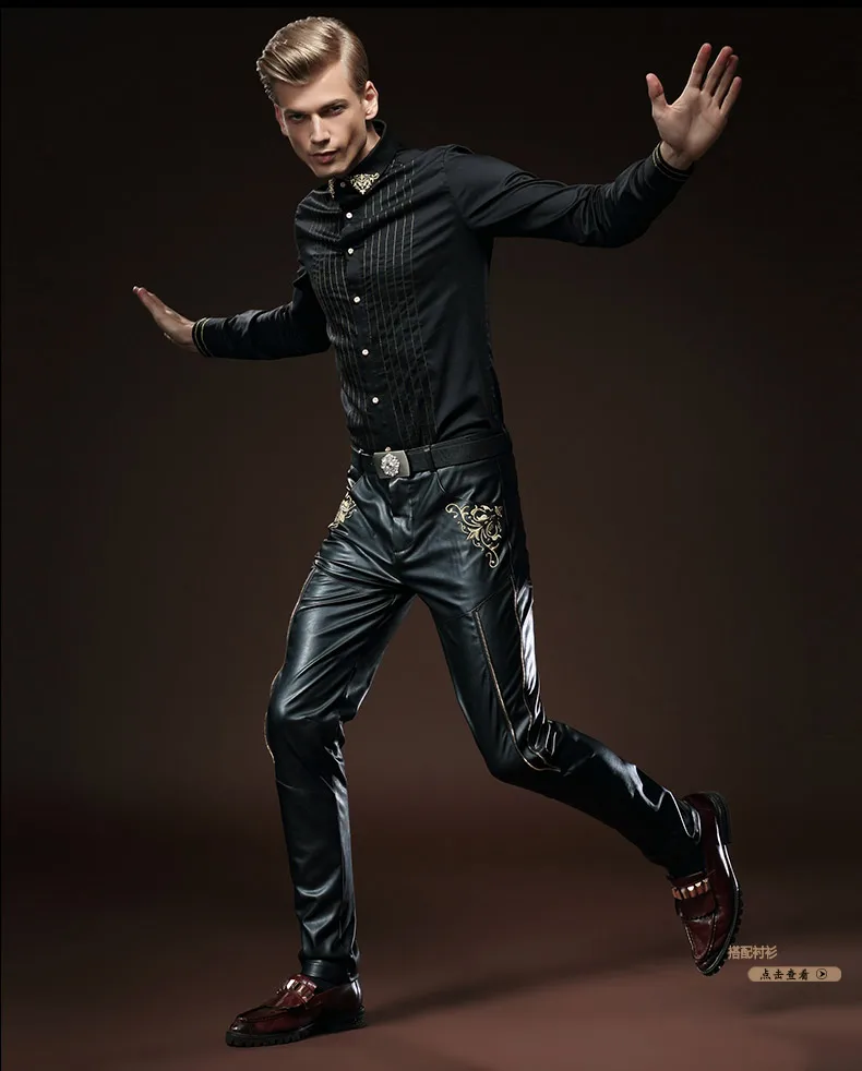 Fanzhuan Новая модная мужская обувь мужские, зауженные, повседневные Хип-хоп панк кожа вышивкой из искусственная(-ый) искусственной личность Штаны 518055 узкие брюки
