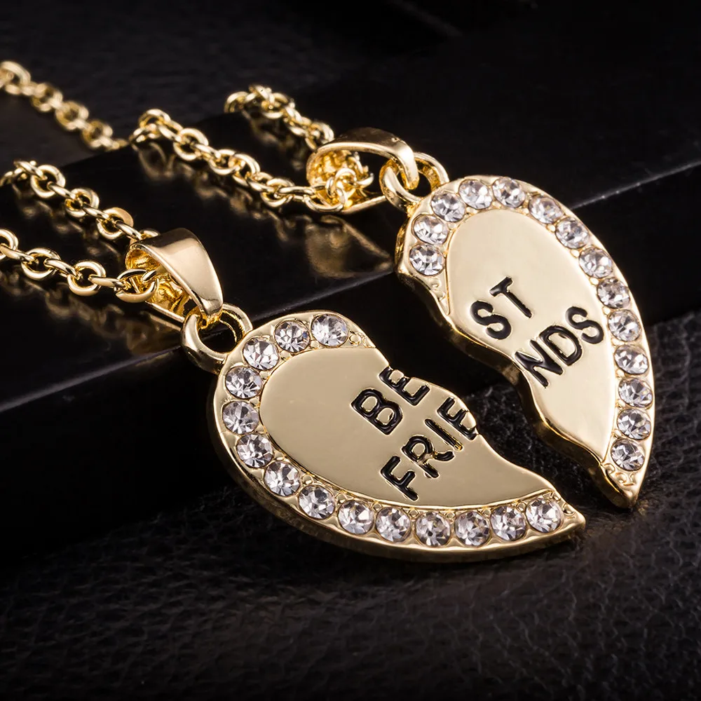 

Fashion 2 Pcs Bff Necklace Best Friend Unisex Mens Womens Heart Pendant Necklaces Couple Harf Kolye Necklace Chain Jewelry