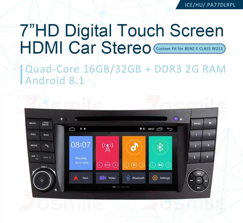 Excellent 2 Din 7" HD Android 8.1 Radio GPS HDMI Car DVD Player For Mercedes/Benz/E-Class/W211/E200/E300/E350 Quad Core Wifi Canbus OBD 0