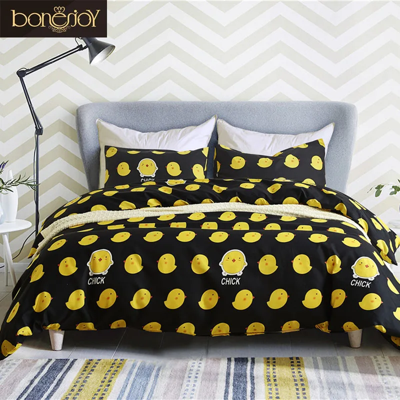 

Bonenjoy King Size Bedding Set Queen Size Cartoon Yellow Duck Reactive Printed Duvet Cover Set Bed Linen Twin Bedding Set