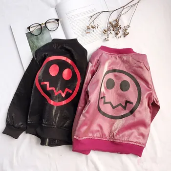 

Hot Sale Autumn Fashion Smile Face Jackets for Children's Boys and Girls Long Sleeves Letters Printed Baseball Coats outwear