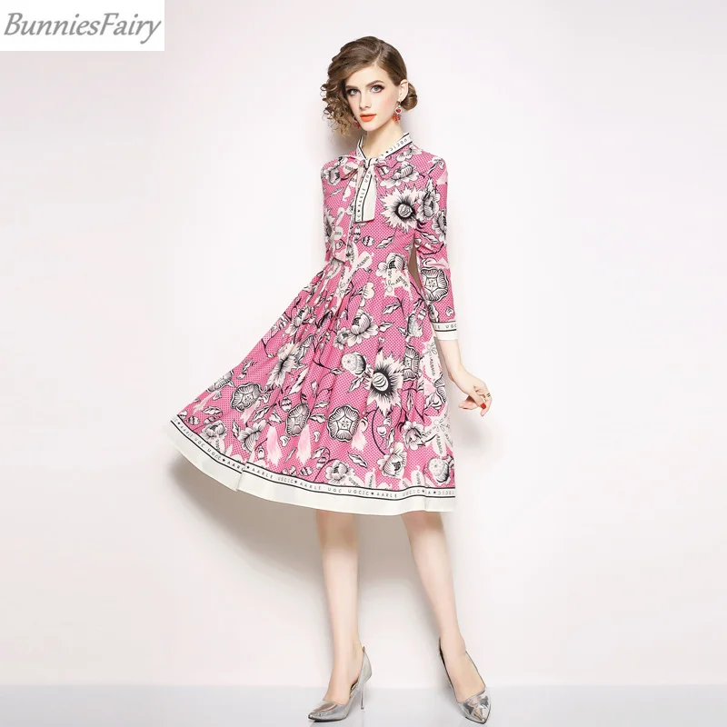BunniesFairy Осеннее женское винтажное черное платье в горошек с буквенным принтом и