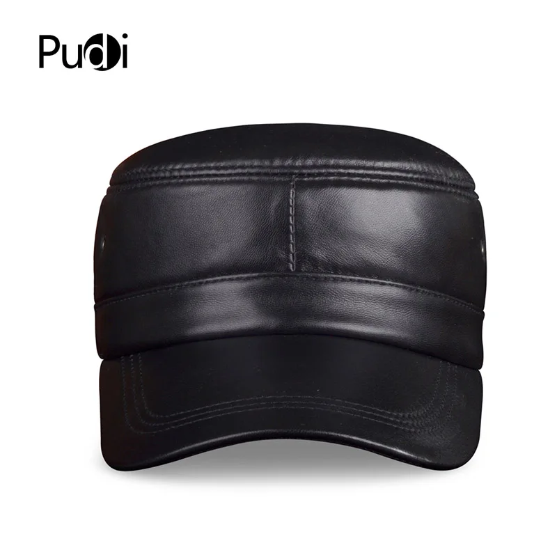  HL071 Genuine sheep Leather Rider Style Cowhide Fashion Army Cap Box Hat Cadet Visor men's baseball