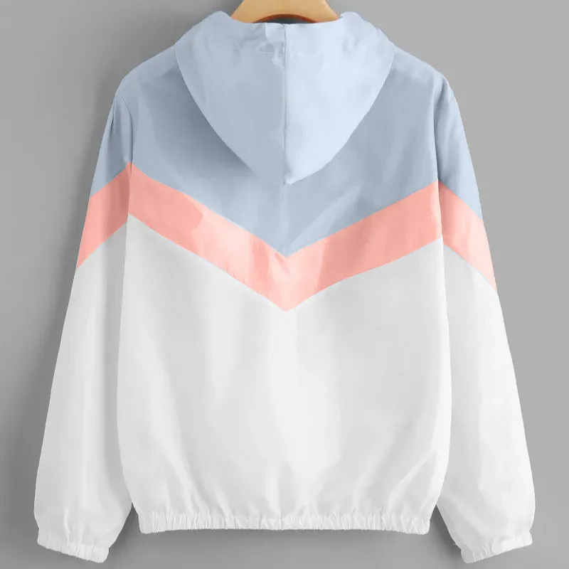 Women's Color Block Windbreaker Jacket, Multicolor Patchwork Hooded Coat, Harajuku Style Basic Jackets for Women image 6