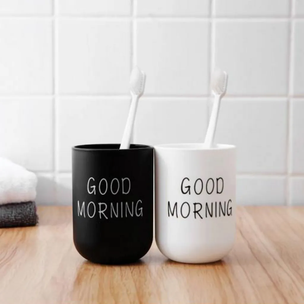

1PC Bathroom Toothbrush Circular Cup Simple Plain Cup Couple Tooth Cup Good Morning brand new and high quality Toothbrush cup