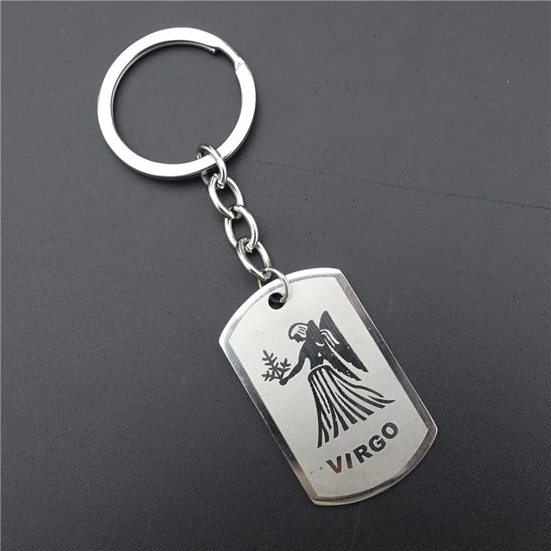 Zodiac 12 Horoscope Keyring Stainless Steel Constellations Keychains Zodiac Jewerly For Men Women - Цвет: virgo