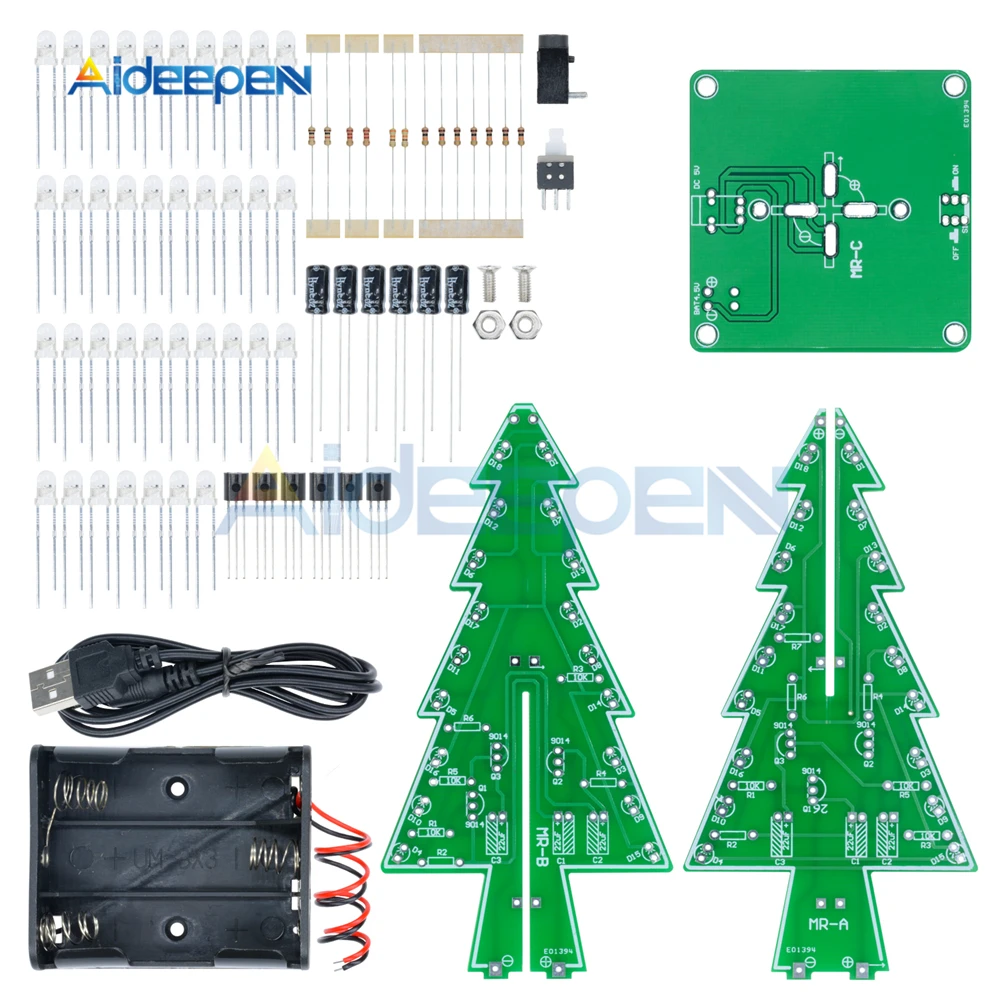 7 цветов красный/зеленый/желтый светодиодный фонарик Рождественская елка DIY наборы светодиодный 3D Рождественская елка печатная плата электронный набор праздничный Декор
