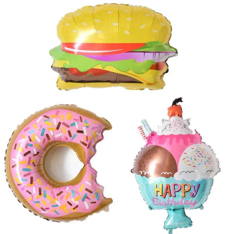 Kids Toys Ice Cream Hamburger Foil Balloons Pizza Doughnut Globos