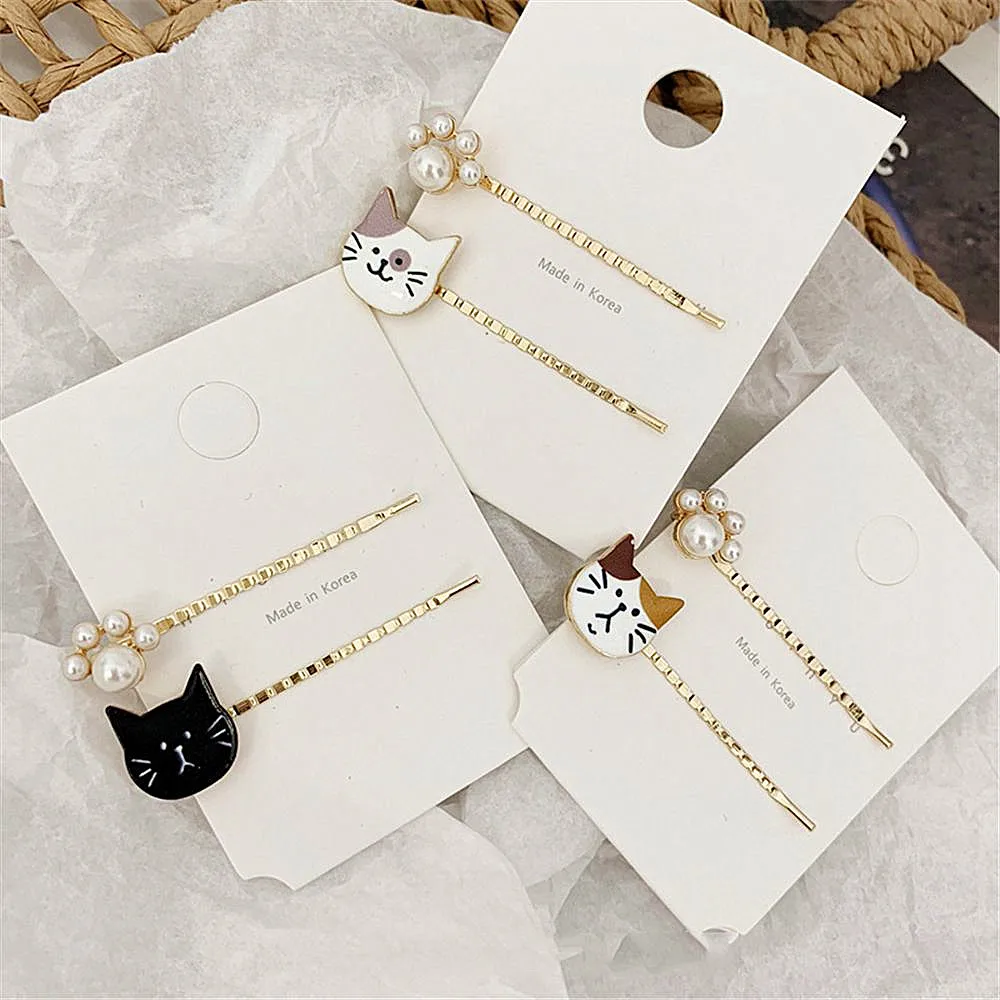 

2pcs/set Fashion Cat Hair Pin Imitation Pearl Paw Hairpin Hair Side Clip Hair Barrette Hair Accessories For Women Girl dropship