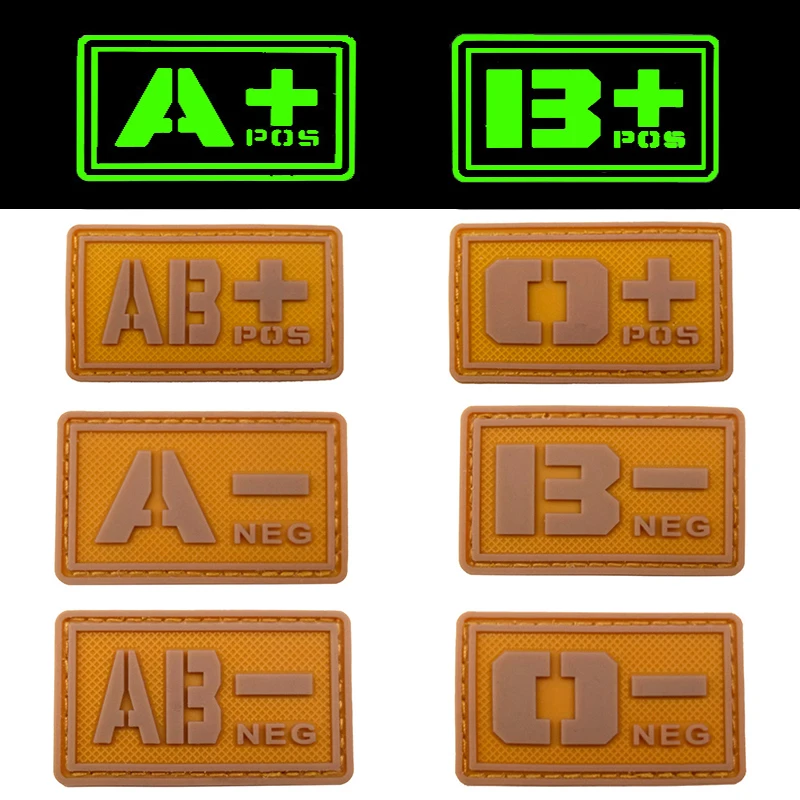 

REEBOW TACTICAL 2X ORANGE Blood Type Patches PVC Noctilucent Luminous A B O AB POS NEG Military Outdoor Camping Patches