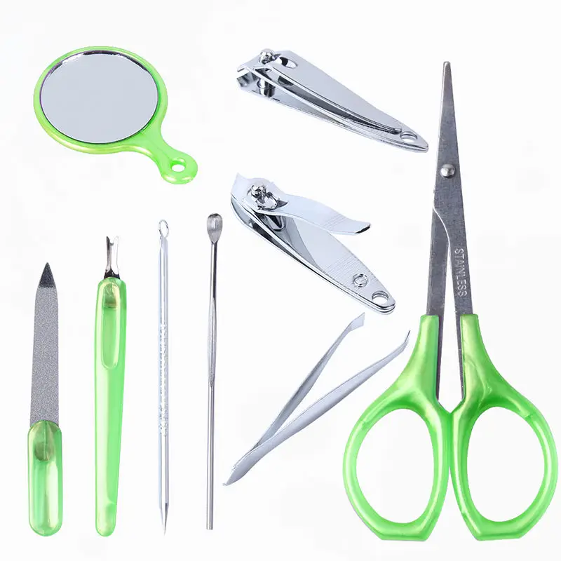 9Pcs Clipper Nail Care Set Case Nail Pedicure Scissor Manicure Accessory Tools Tweezer Knife Ear Apple Shape Case Started Kit