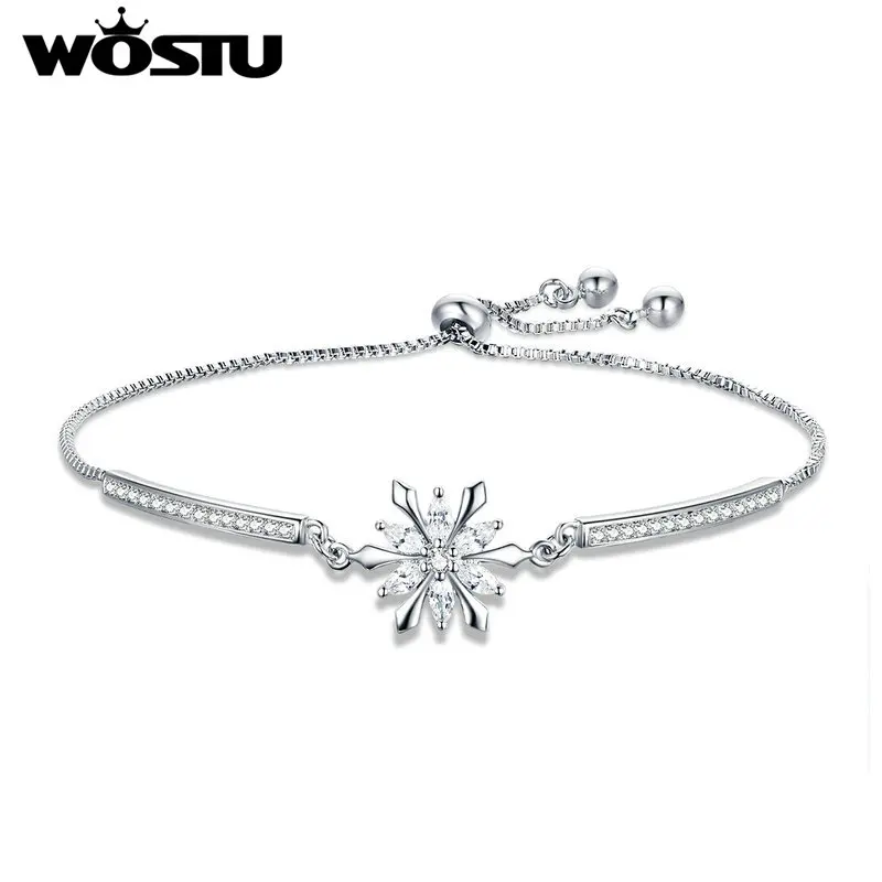Женские браслеты со снежинками WOSTU регулируемые 24 см в классическом стиле