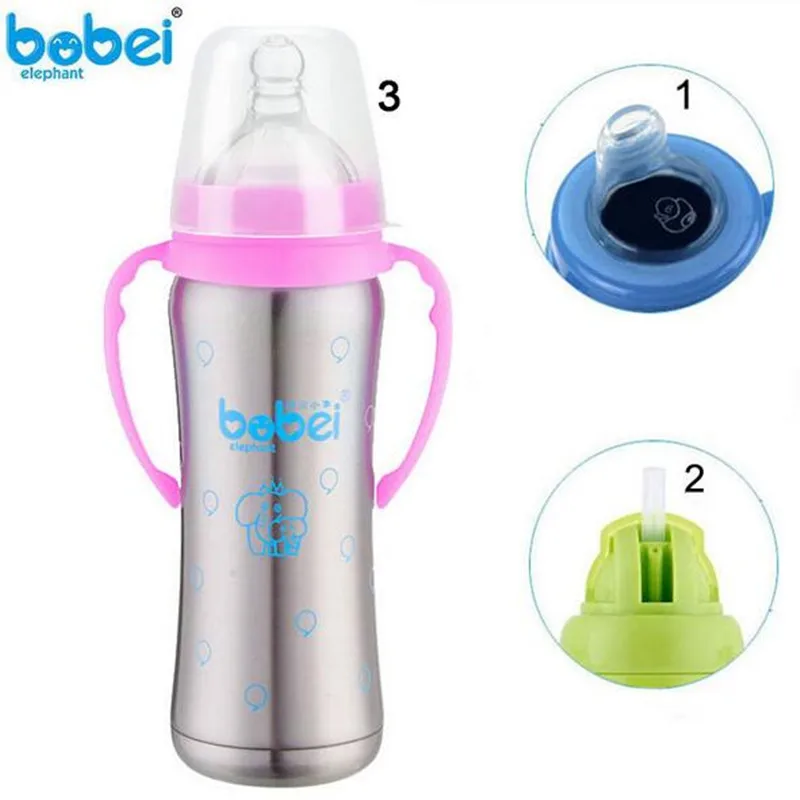 

Bobei Elephant 3 in 1 Infant Baby Bottles Water Training Cups Double Insulation Stainless Steel Handle Water Straw Baby Duckbill