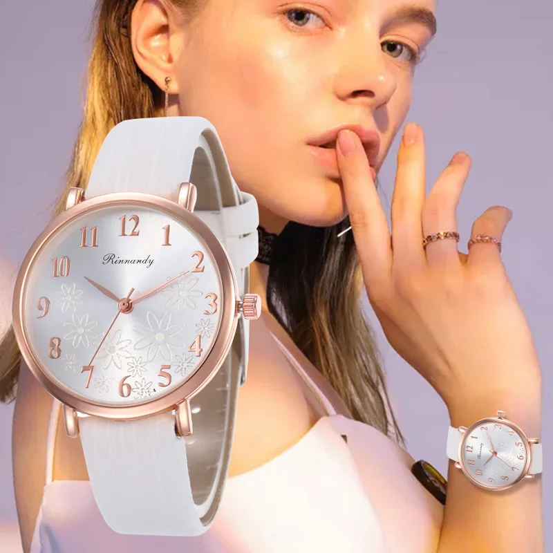 

WJ-8544 Fashion Womens Watch Girls Flower Dial Leather Band Quartz Wrist Watches Female Clocks Montre Femme Relogio Feminino