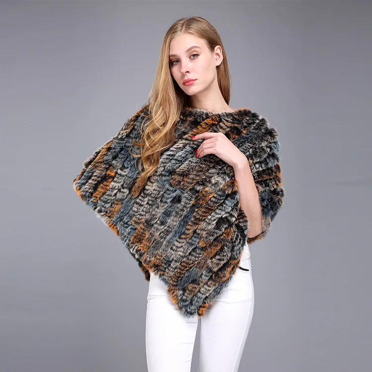  Winter Warm Shawl Poncho For Women Knitted Real Rabbit Fur Shouder Pashmina Capes Lady Natural Fur Wraps (6)