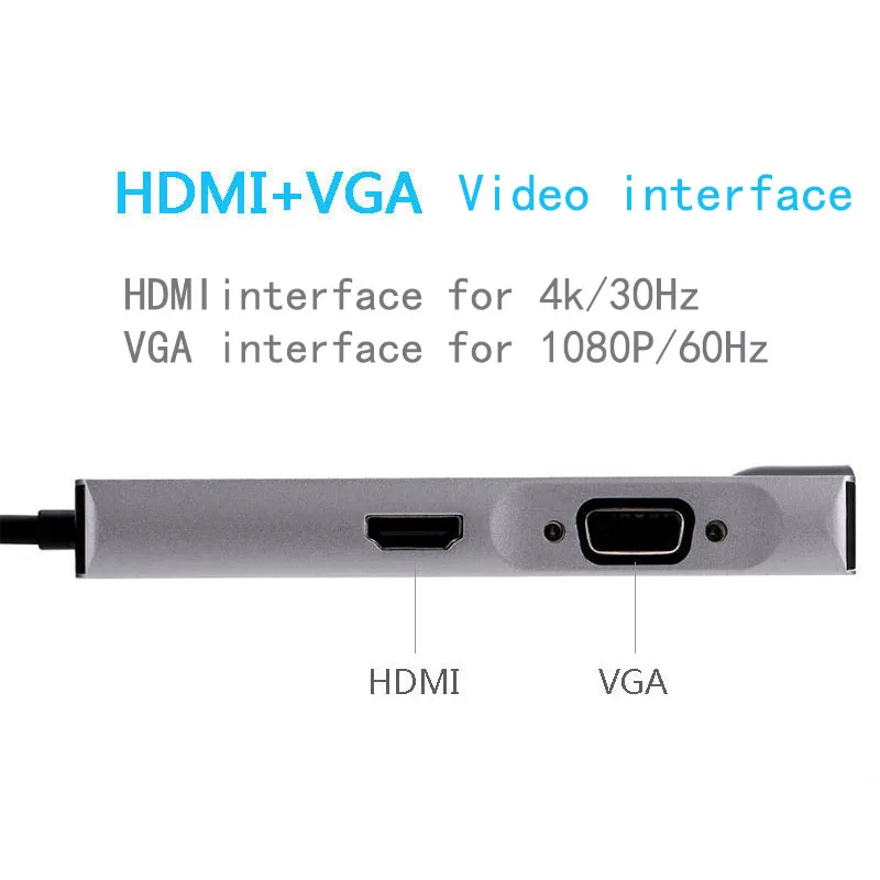 Док-станция с разъемом типа C HDMI VGA USB3.0 power Delivery Hub для ноутбука Macbook Pro hp DELL Surface lenovo samsung s8/s9