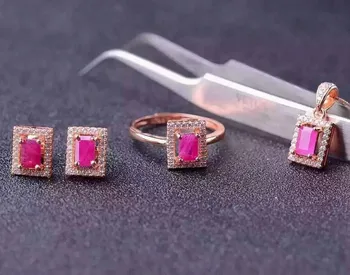 

Fidelity Natural 4*6mm ruby s925 sterling silver classic rectangle fine jewelry sets for women weddings natural red gemstone