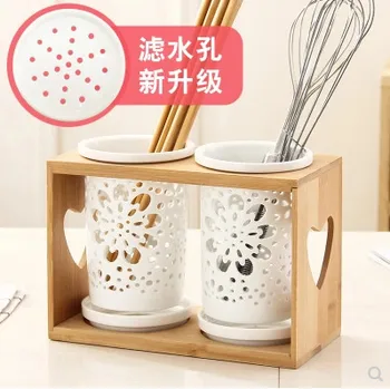 

Ceramics chopsticks tube Wooden tableware storage rack drain rack shovel spoon bucket knife fork storage Box Kitchen utensils