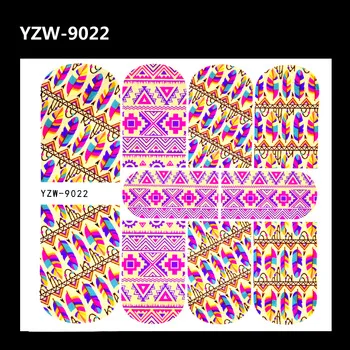 YZWLE 2017 New Colorful Full Wrap Nail Sticker Foil Tribal Geo Designs Nail Decals Feather Water Transfer Sticker For Nais Art
