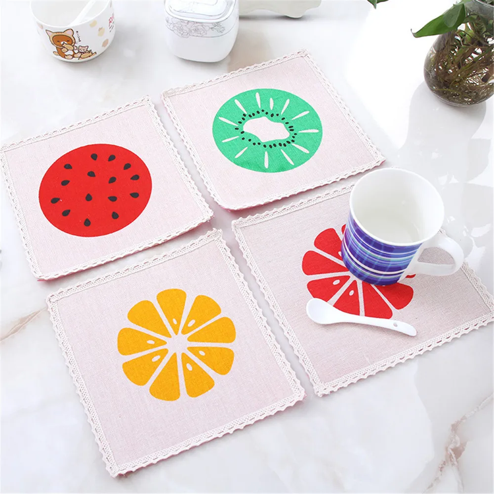 Vintage Cotton Linen Cloth Beverage Coasters Anti slip Cup Coffee Mug