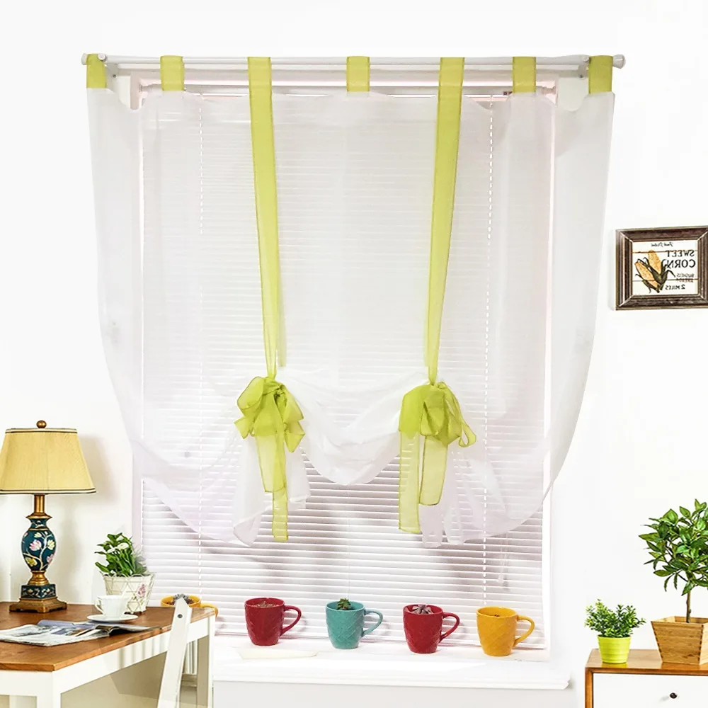 Junwell Polyeste Voile Ribbon Roman Curtain Blind Kitchen Curtains European Style Living Room Balcony Voile Window Tulle 1PC