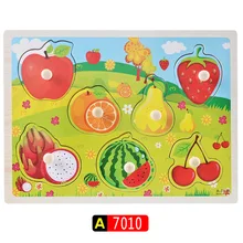 Распродажа безопасный качество деревянные головоломки фрукты познавательные доска царапин доска головоломки введение развивающая игрушка для детей A7010