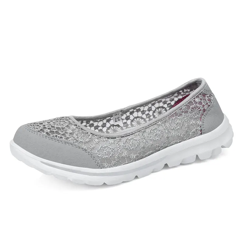 UncleJerry/Модная дышащая обувь без шнуровки для девочек и женщин; удобные сандалии на плоской подошве; Женская легкая прогулочная обувь на шнуровке - Цвет: Gray