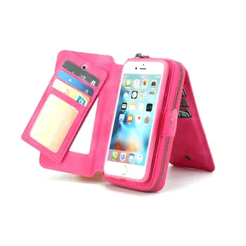 

Wallet For iPhone 6 Case 2 in 1 Card Slot Stand Case For iPhone 6s Flip Leather Cover Zipper Purse Phone Bag Pouch
