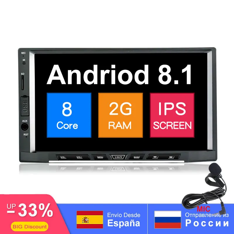 

2din android 8.1 car radio stereo Octa Core 2G+16G GPS Navigation WIFI AM/FM/RDS Auto Radio 7" IPS TouchScreen 1024X600 SWC OBD2