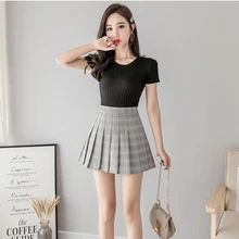 Harajuku, винтажный стиль, женские плиссированные мини юбки, лето, консервативный стиль, высокая талия, клетчатая юбка для женщин