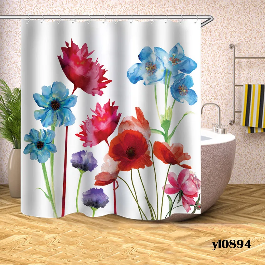 

Ink Flowers Shower Curtains Waterproof Bath Curtains For Bathroom Bathtub Large Wide Bathing Cover 12pcs Hooks Tenda Da Doccia