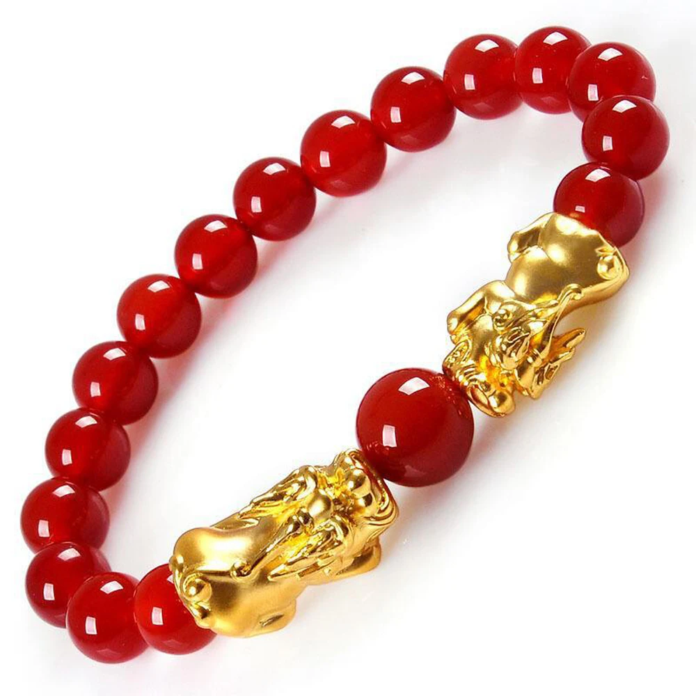 

Feng Shui bracelets for Lucky Fortune 3D Imitation Gold Pixiu Charms Natural Stone Beads Bracelet