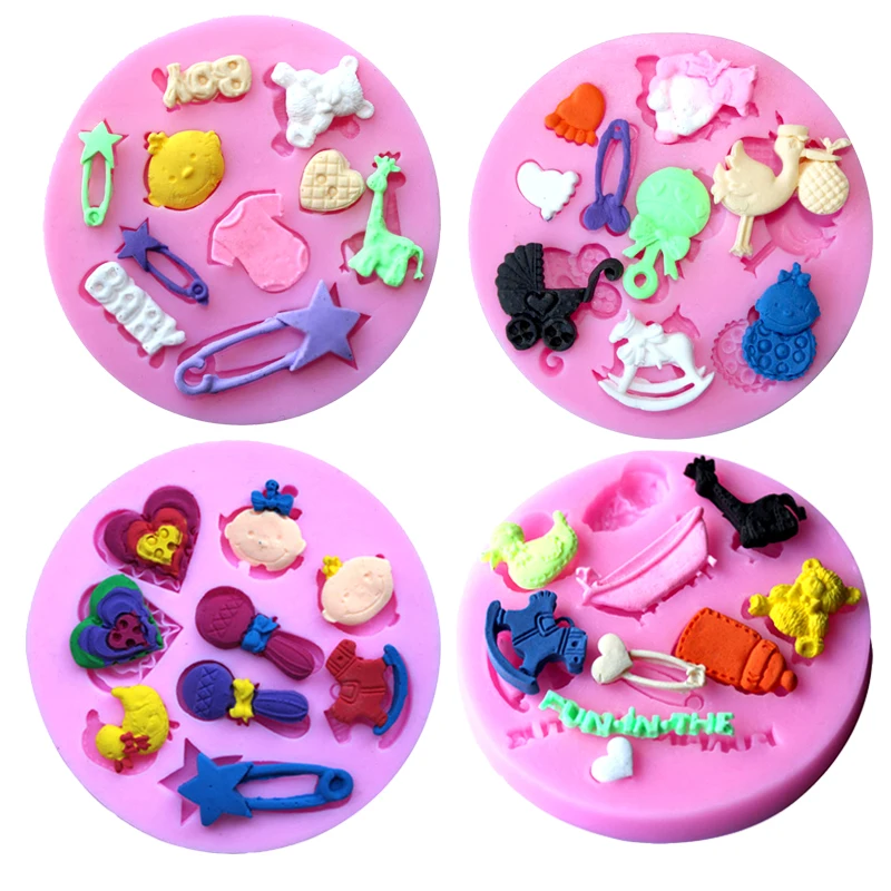 Infant Toys Trojan font b Baby b font Shower Bottle Stroller Cradle Silicone Mold Cake Decorator