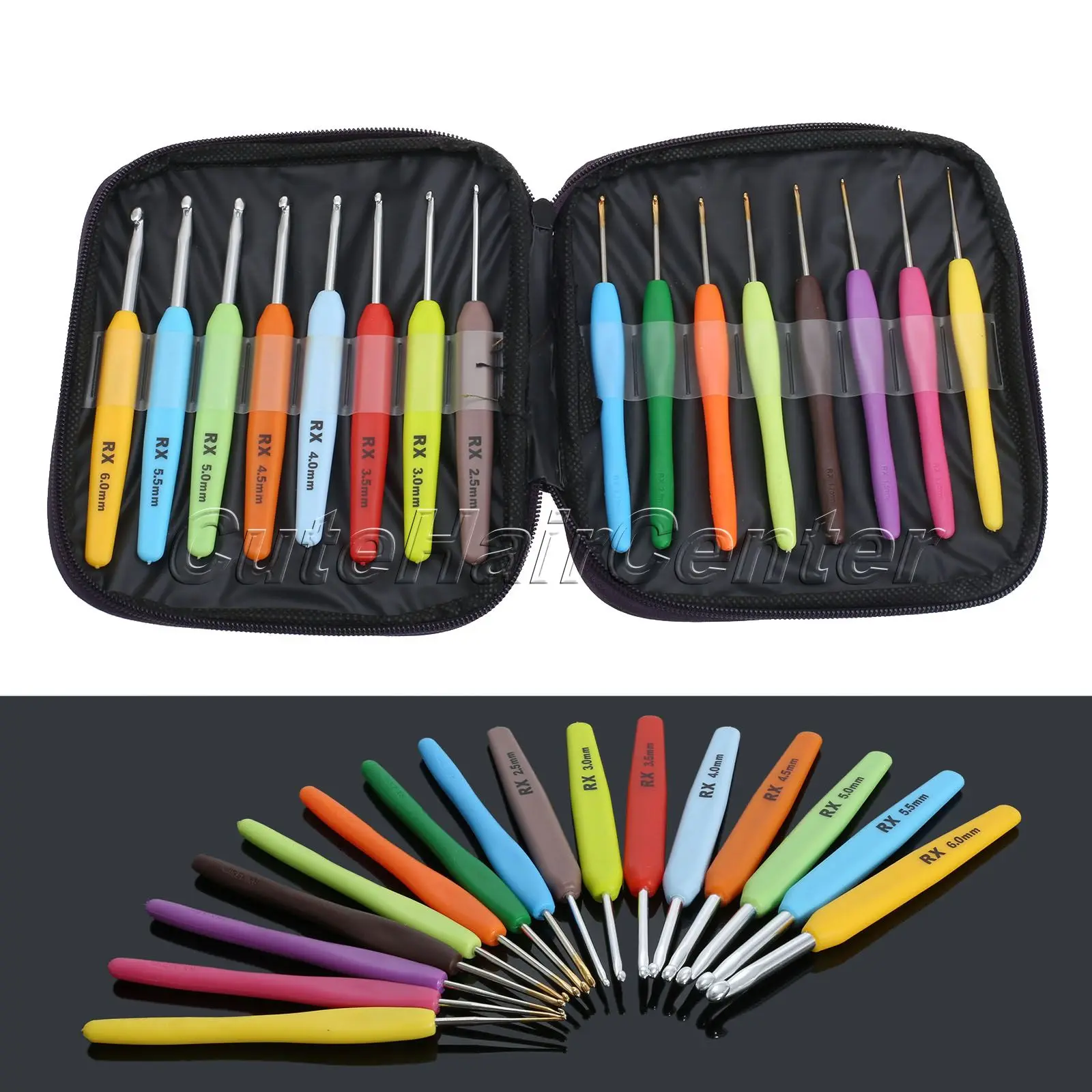 Hot 16pcs Multi Colour Crochet Hooks Yarn Knitting Needles Set Kit with
