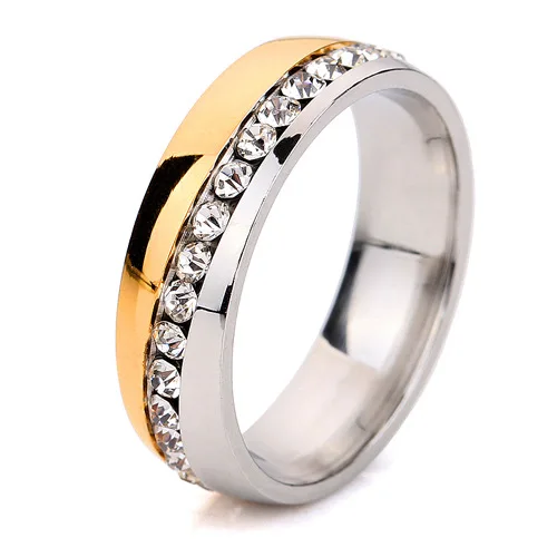 

Promotion Fashion Groove Oblique Single Row Rhinestone Rings For Women Men Gold Silver Color Stainless Steel Ring Jewelry