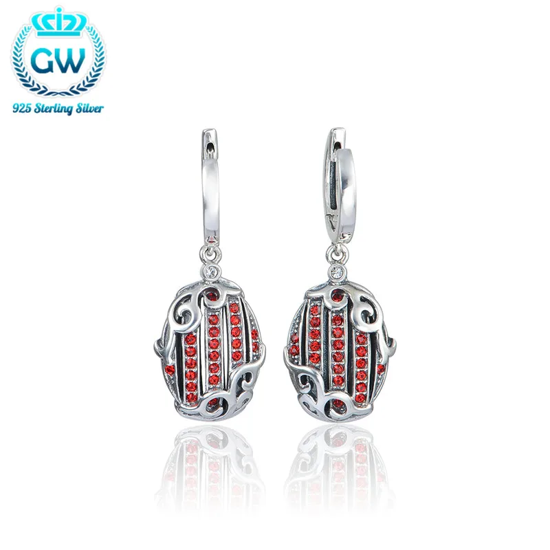 Sterling-Silver-Jewelry Drop Earrings Pave Red Stone Brand Gw Jewelry For Women Lovers Wedding Pary Er1040