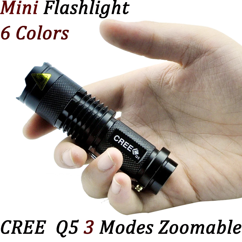 

LED Tactical Flashlight 2000LM Q5 Powerful Flashlight LED Laterna 3 Modes Zoomable 6 Colors Torch 1*AA/1*14500