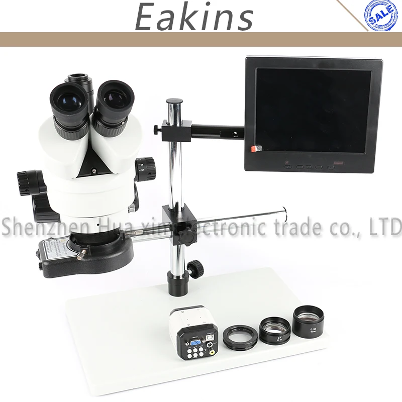 

Trinocular Stereo Microscope 3.5X-90X Continuous Zoom Magnification+VGA USB AV Video Camera+144 LED Light+Big Boom Stand+8" LCD