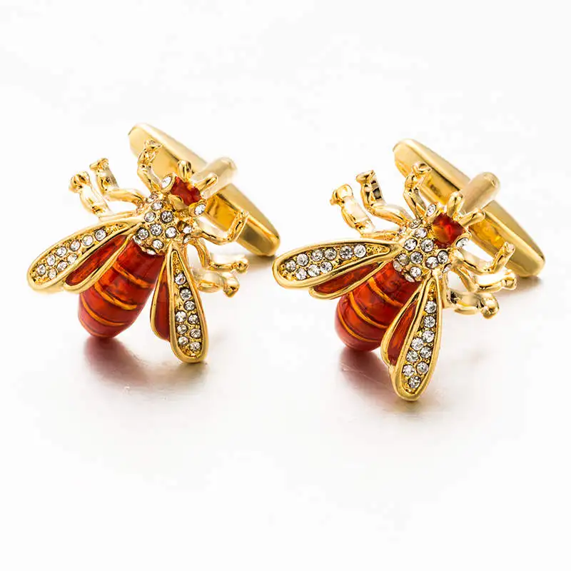

VAGULA Novelty Bee Cuff links Men Jewelry French Shirt Cuff-links Crystal Cufflinks Creative Brass Gemelos 517
