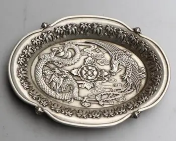 

Chinese Dynasty Palace Tibet Silver dragon and phoenix plate
