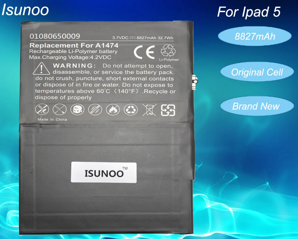 Сменный аккумулятор ISUNOO 5 шт./лот с реальной емкостью 8827 мАч для ipad Air A1474 A1475 A1476 |